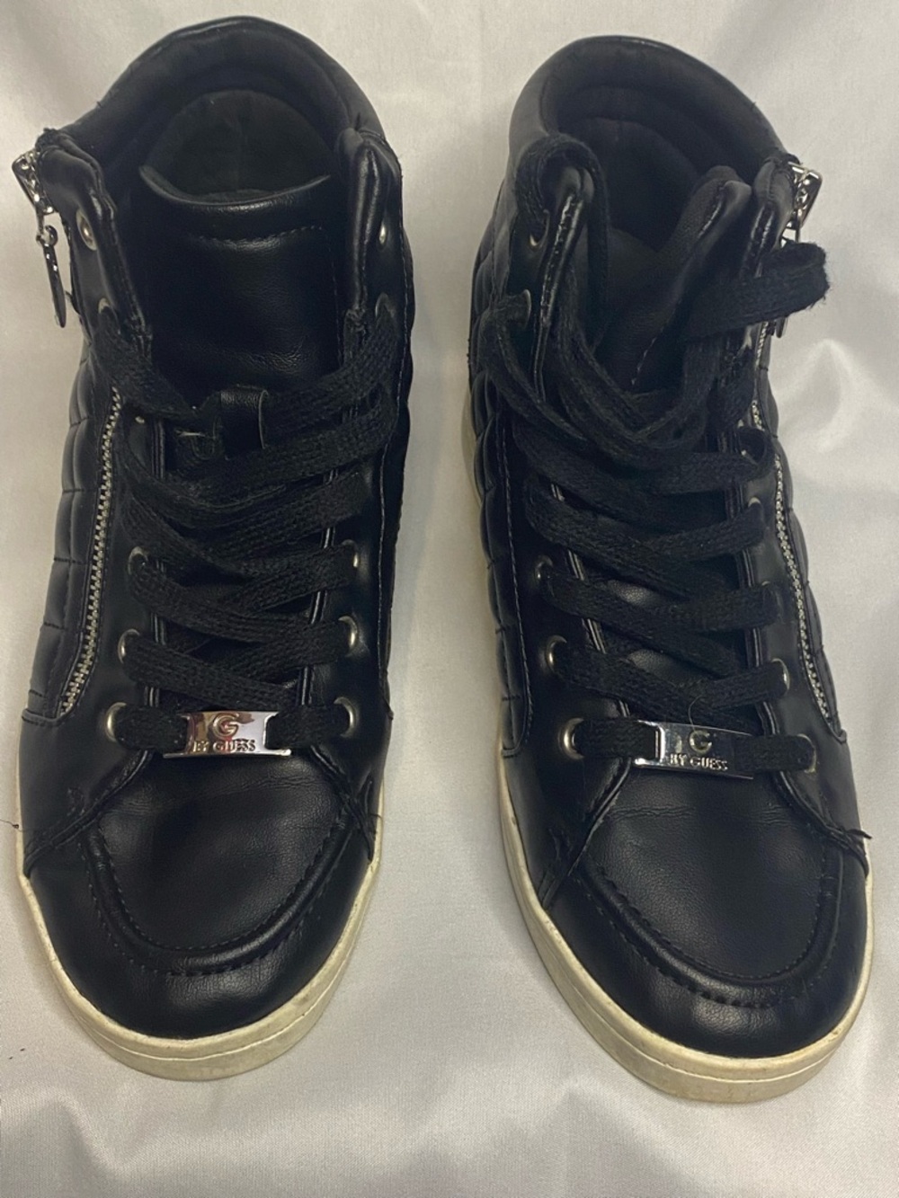 Guess Black Quilted High-Top Sneakers with Side Zippers